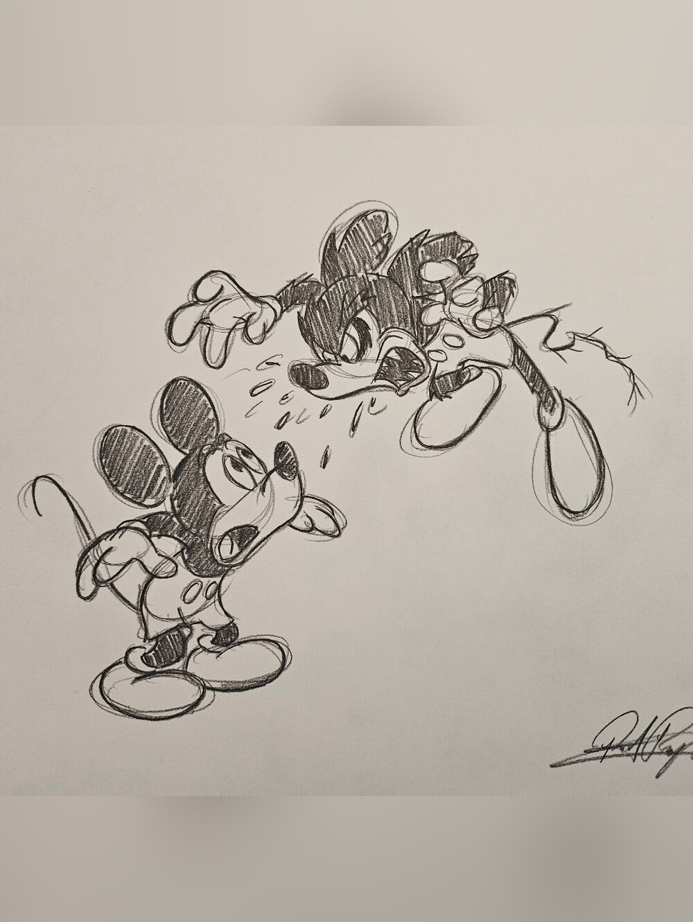 Disney Mickey Mouse Runaway Brain Drawing/Sketch Animation Signed Art